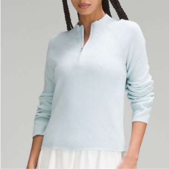 Lululemon Cotton Blend Half Zip Sweater in Powder Blue - Picture 5 of 9